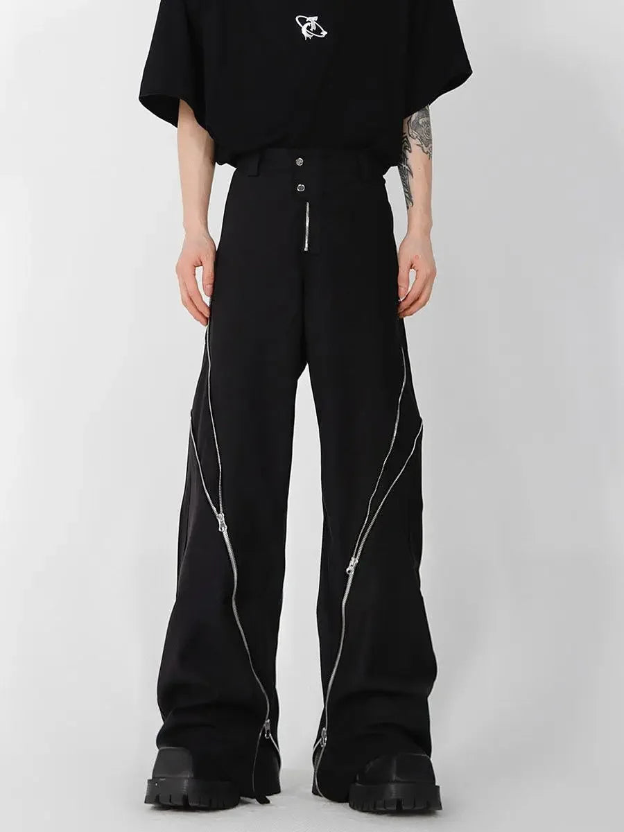 Zipper Slit Slightly Flared Pants