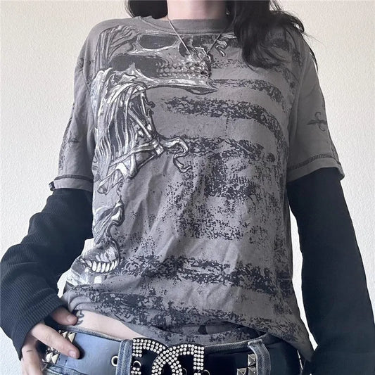 Skull Print Two Piece Long Sleeve Tee - PWM