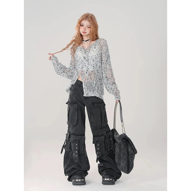 Loose Denim Cargo Multi-Pocket Trousers - PWM