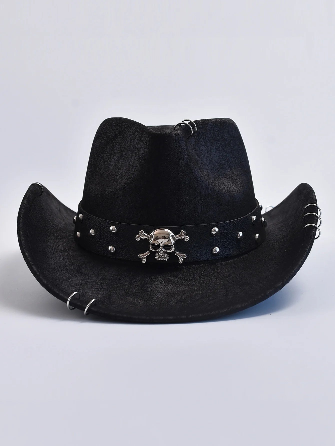 Skull Rivet Western Faux Leather Hat