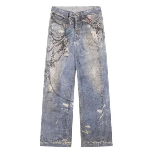 3D Chain Printed Baggy Jeans - PWM