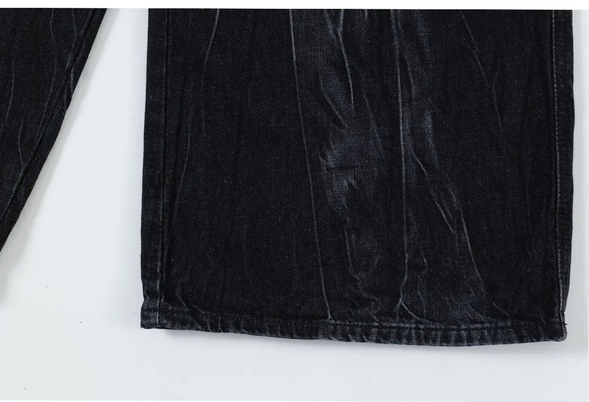Distressed Lightning Pattern Wide Leg Jeans - PWM