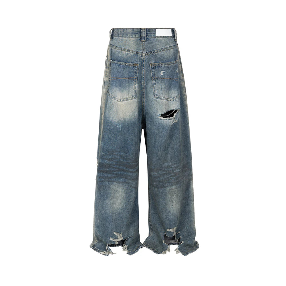 Damaged Hole Baggy Wide Leg Jeans - PWM