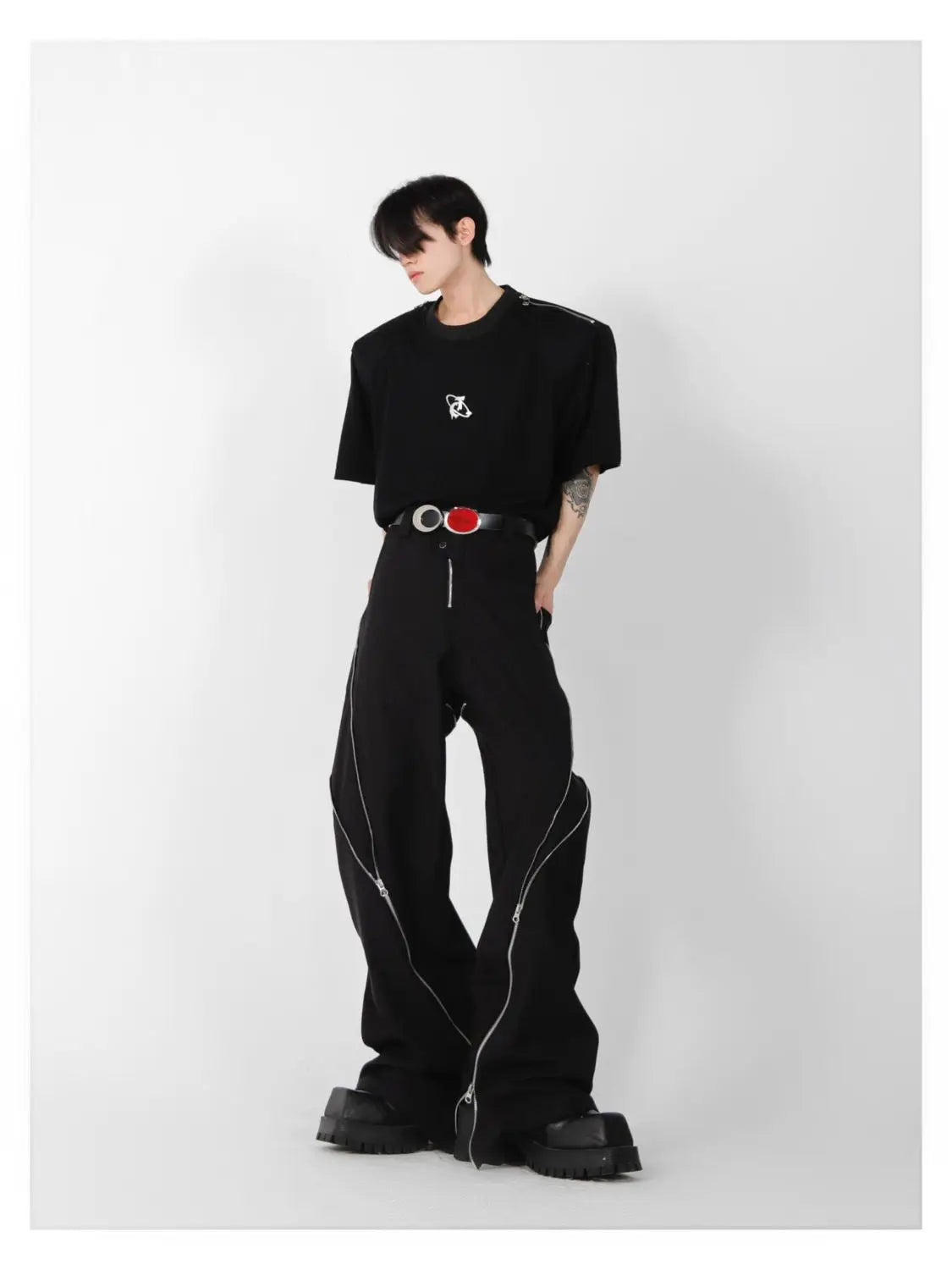 Zipper Slit Slightly Flared Pants