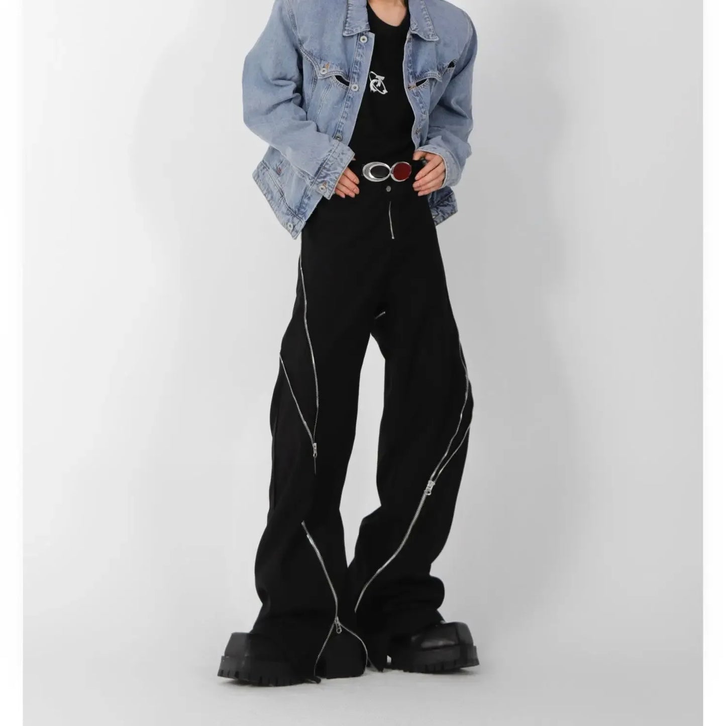 Zipper Slit Slightly Flared Pants