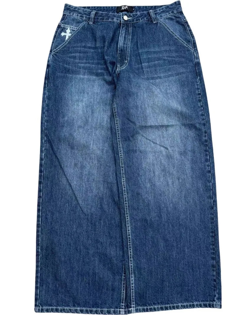 Cross Embroidery Baggy Jeans - PWM