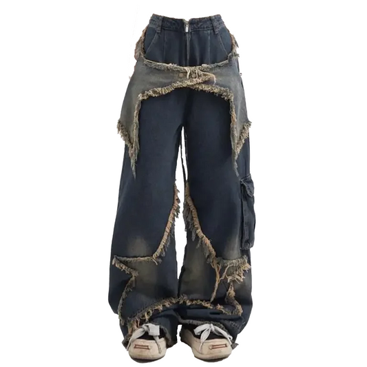 Fringe Dragging Patch Wide Jeans - PWM