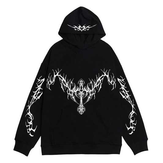 Gothic Print Pullover Hoodie - PWM