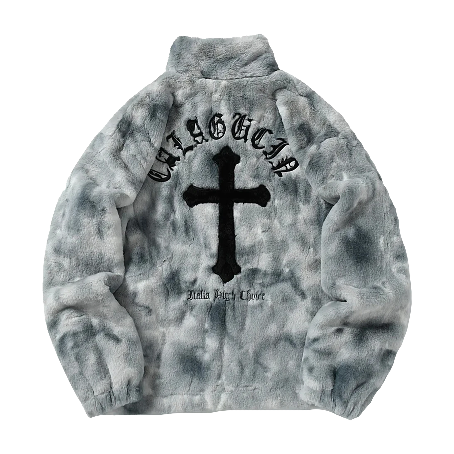 Cross Embroidery Fleece Boa Jacket