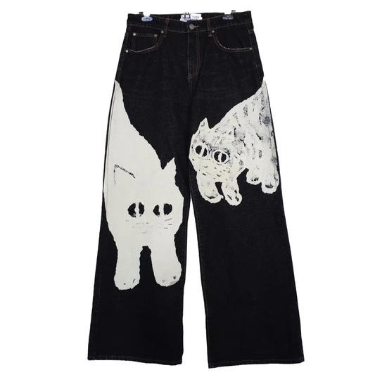 Cat Print Wide Jeans - PWM