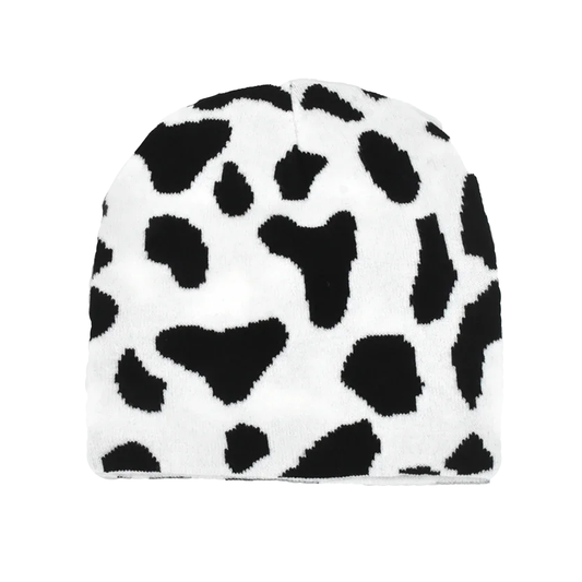White Black Cow Beanie - PWM
