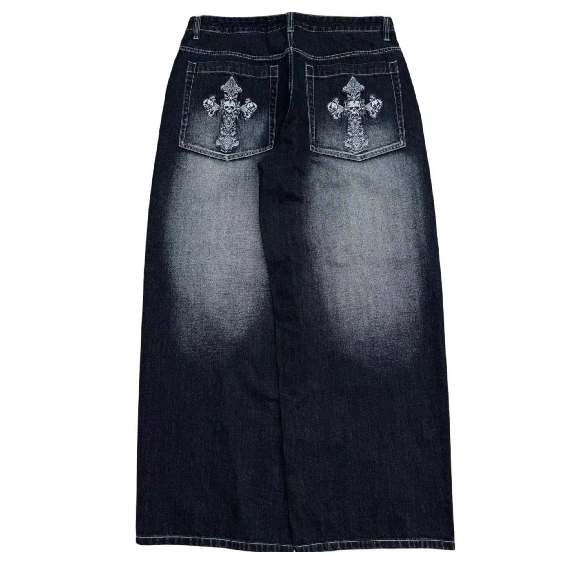 Cross Embroidery Baggy Jeans - PWM