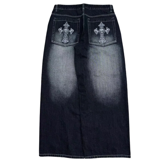 Cross Embroidery Baggy Jeans - PWM