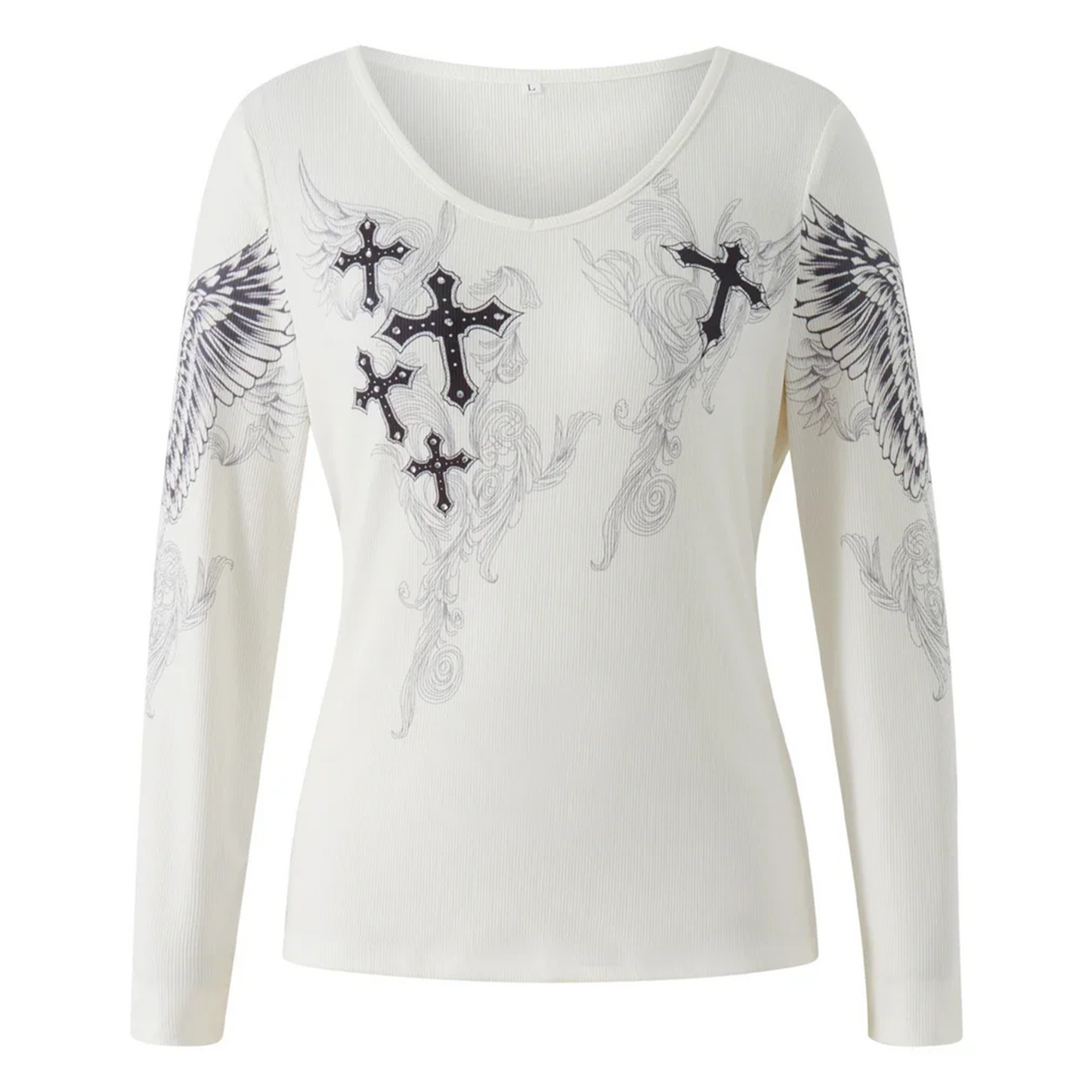 Cross Wings Print Long Sleeve Shirt - PWM