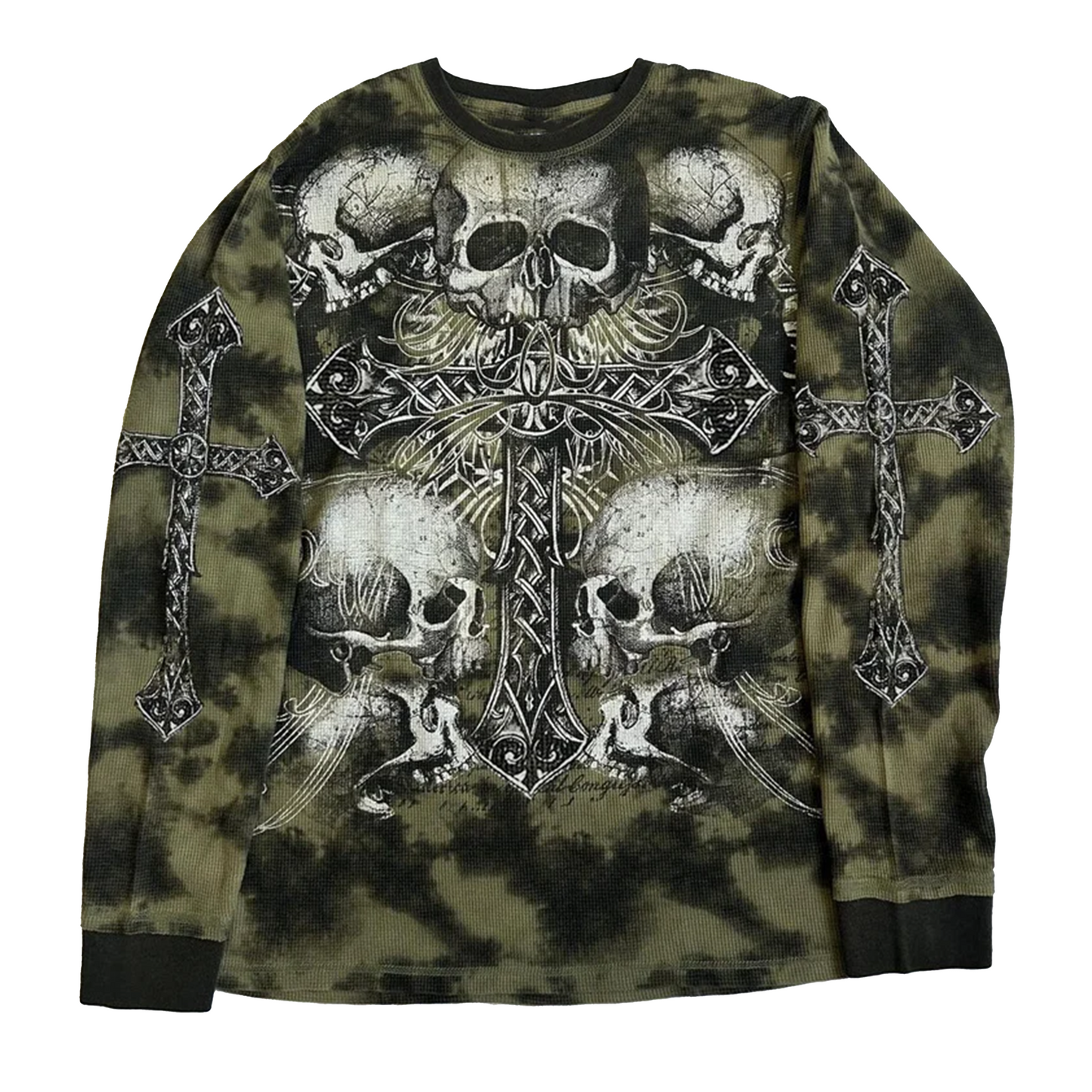 Cross Skull Print Long Sleeve Shirt - PWM