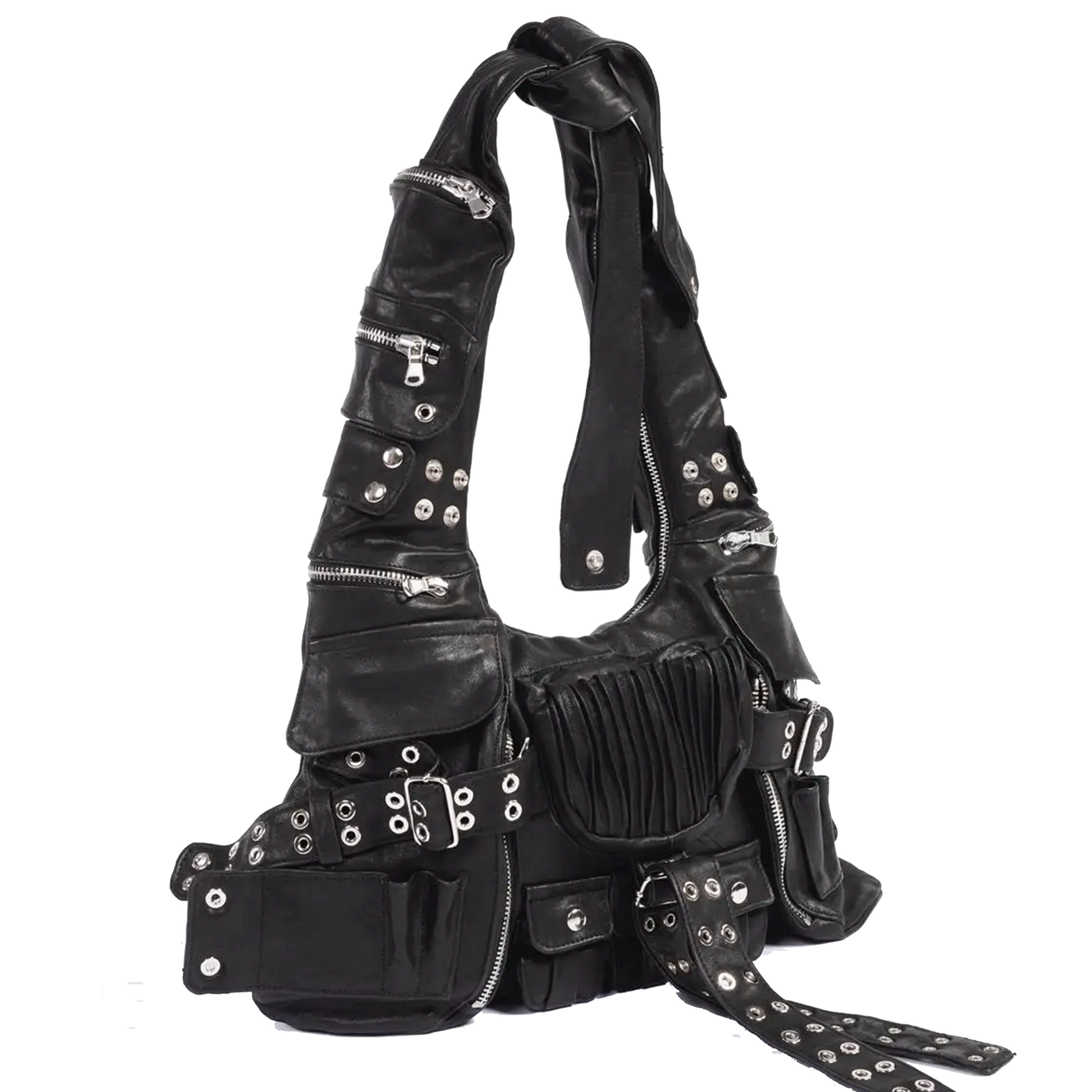 Double Pockets Patchwork Rivet Underarm Bag - PWM