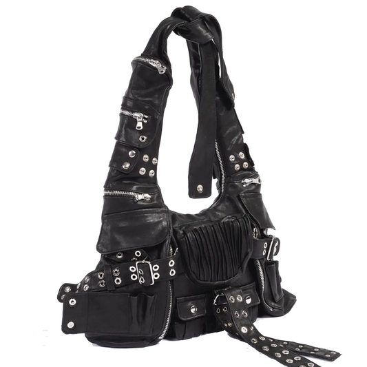 Double Pockets Patchwork Rivet Underarm Bag - PWM