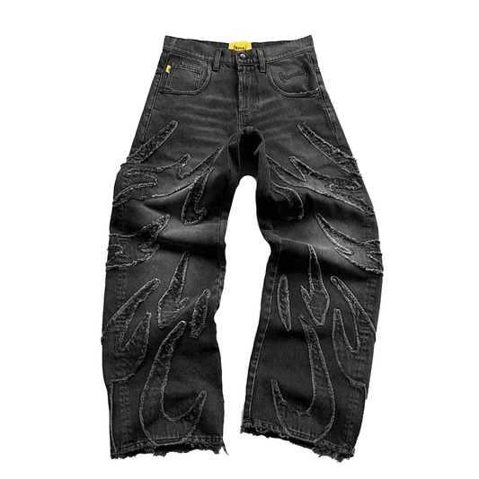 Distressed Embroidery Wide Leg Trousers - PWM