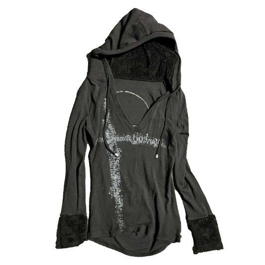 V-Neck Gothic Hooded Pullover Sweatshirt