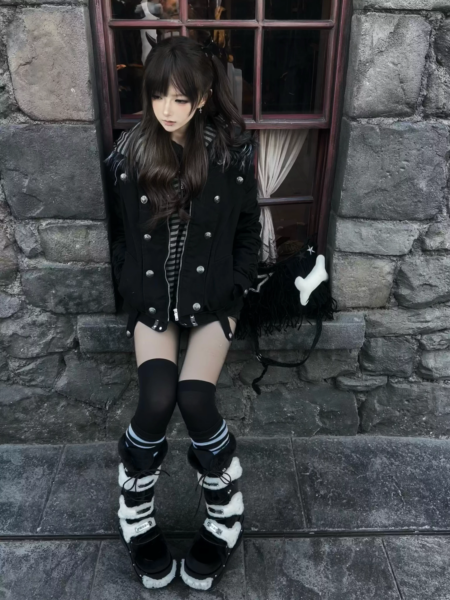 Silent Shadow Detachable Fur Collar Jacket