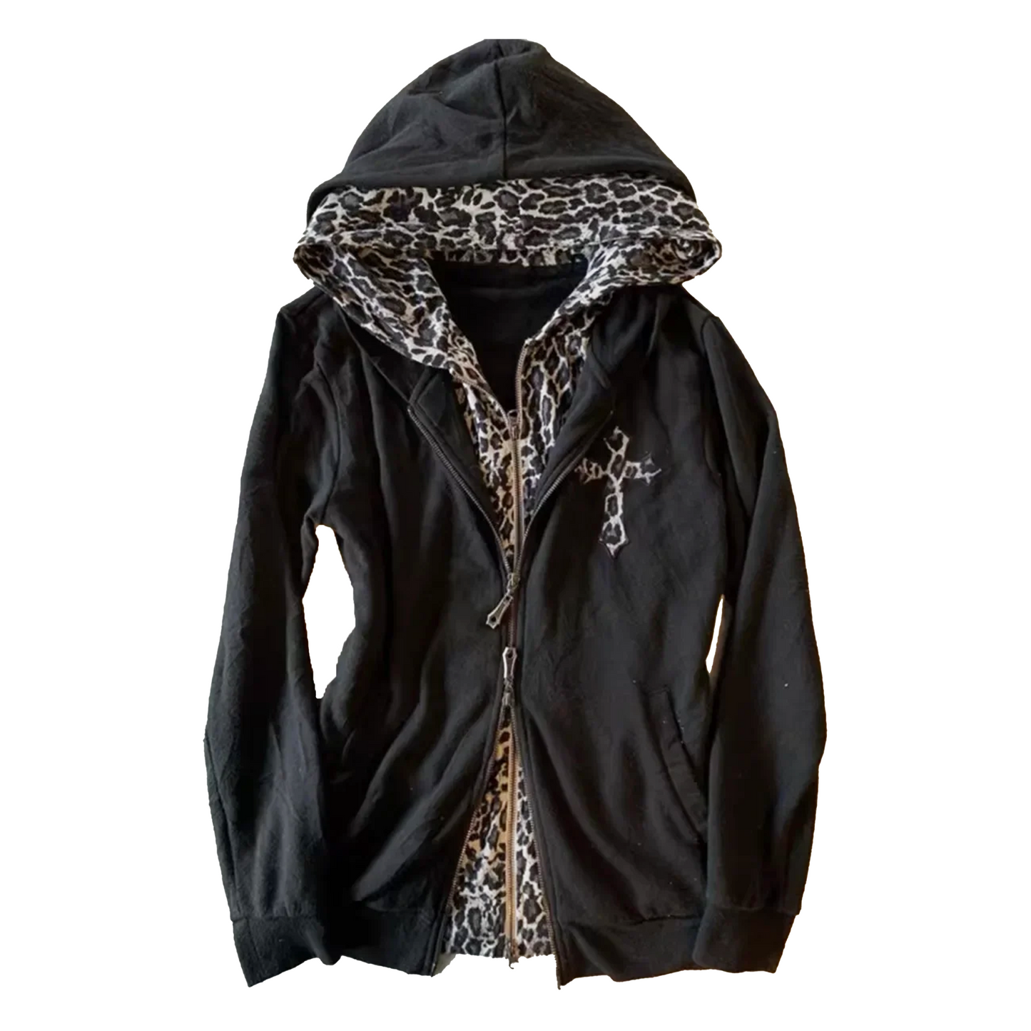 Leopard Print Double Zipper Hoodie