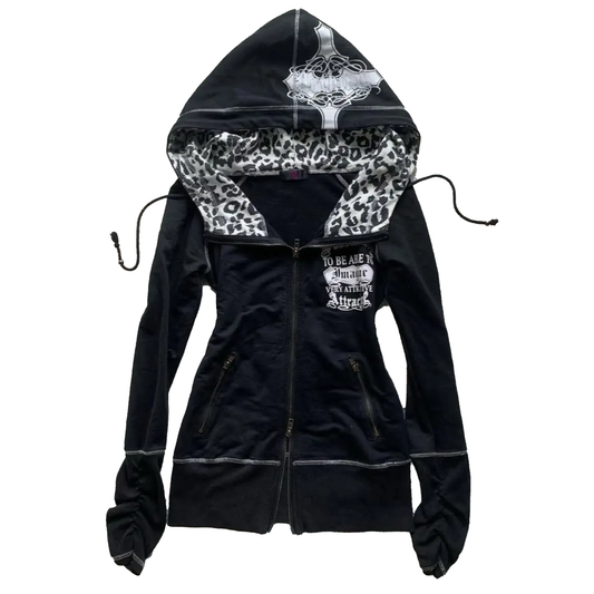 Leopard Printed Slim Fit Zipper Hoodie - PWM
