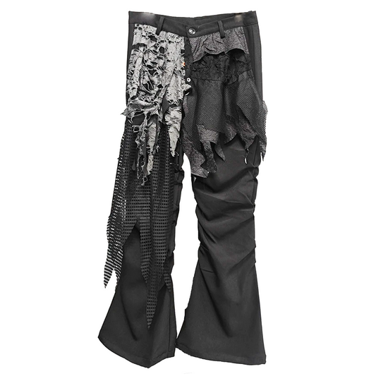 Layered Patchwork Flare Pants