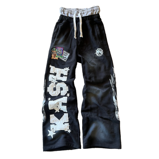 Letter Patch Double Layer Sweat Pants - PWM