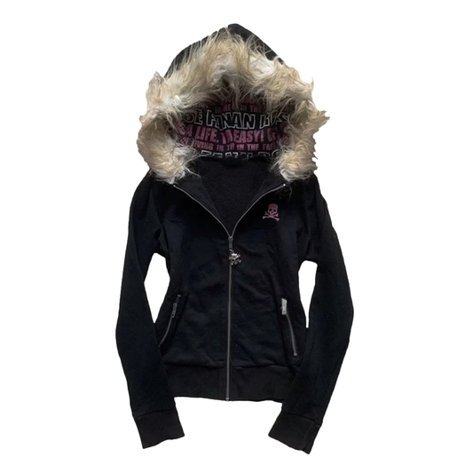 Letter Skull Embroidery Zipper Hoodie