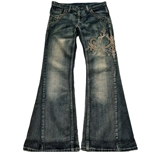 Splicing Embroidery Flare Pants - PWM