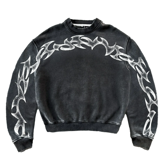 Washed Distressed Cotton Crew Neck Sweater - PWM