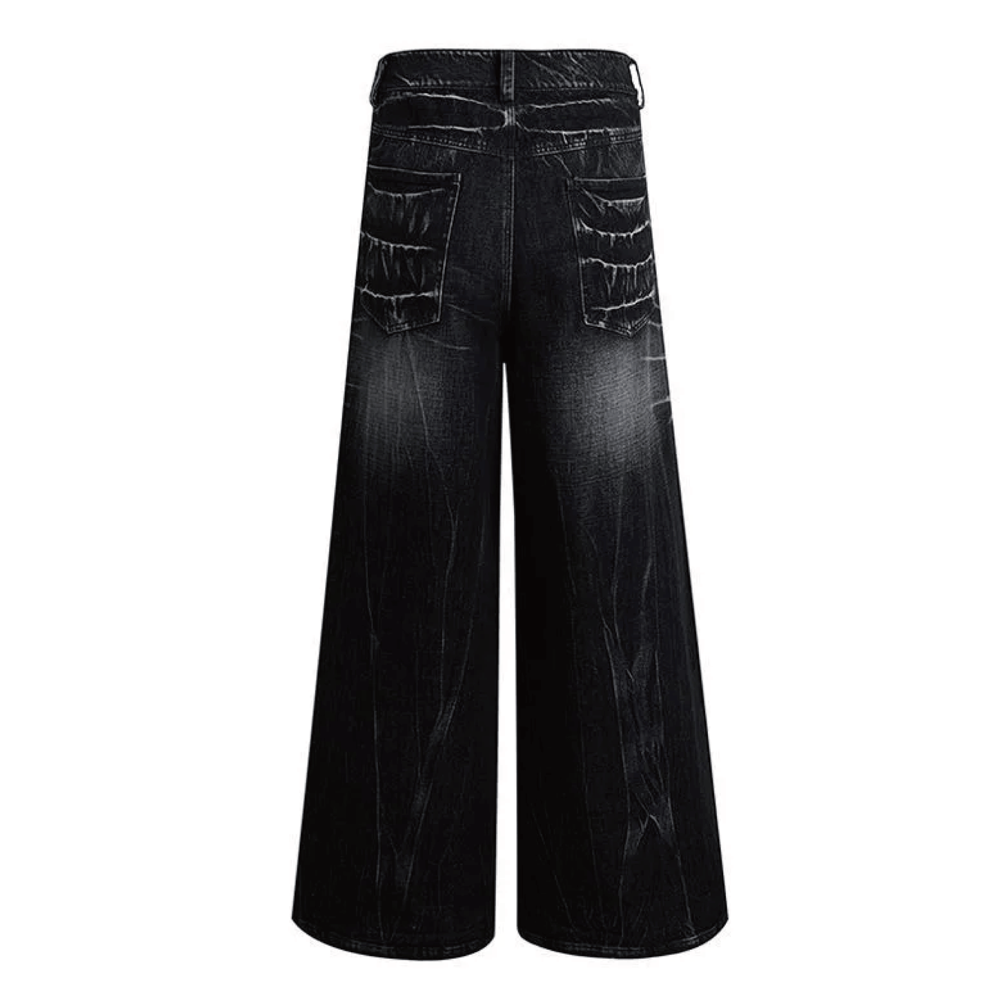 Distressed Lightning Pattern Wide Leg Jeans - PWM