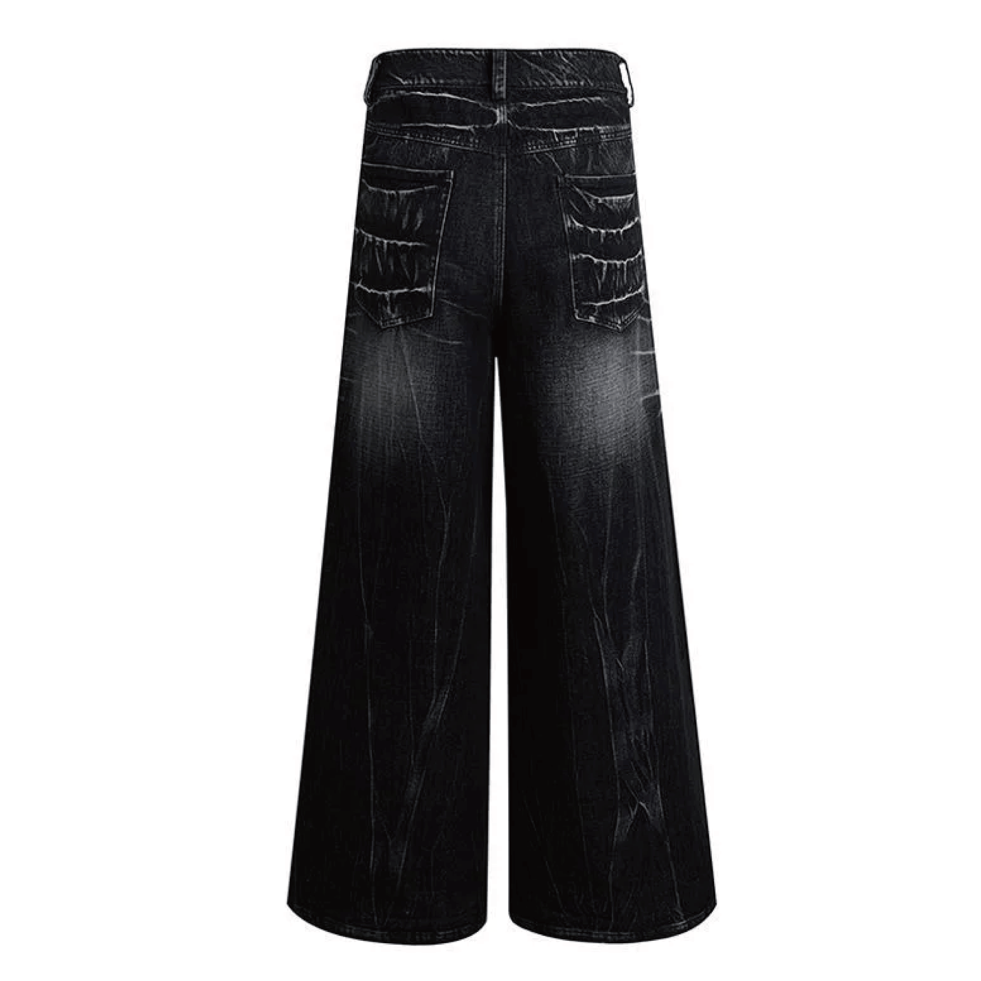 Distressed Lightning Pattern Wide Leg Jeans - PWM