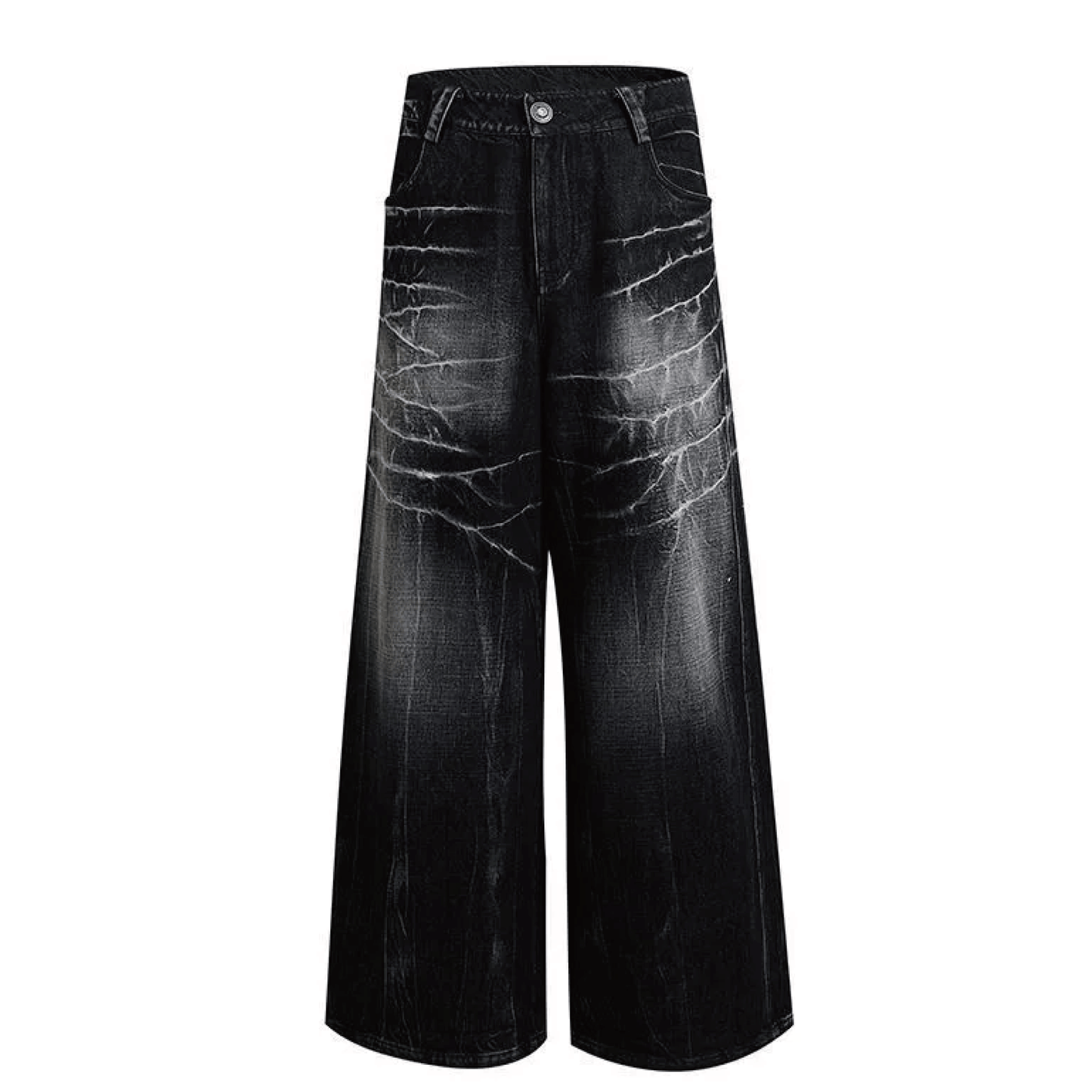 Distressed Lightning Pattern Wide Leg Jeans - PWM
