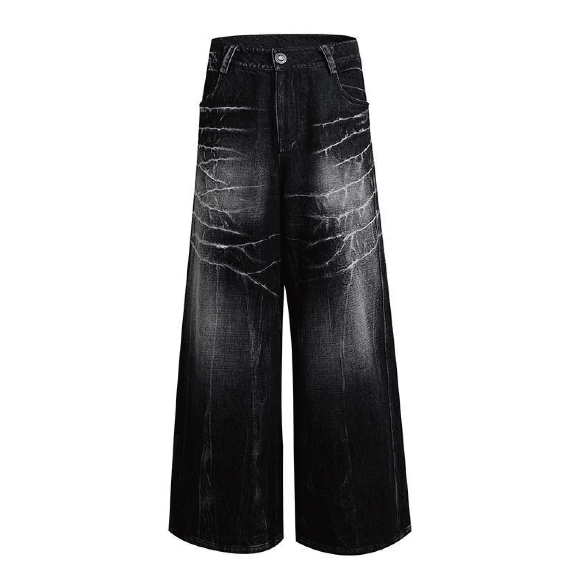Distressed Lightning Pattern Wide Leg Jeans - PWM
