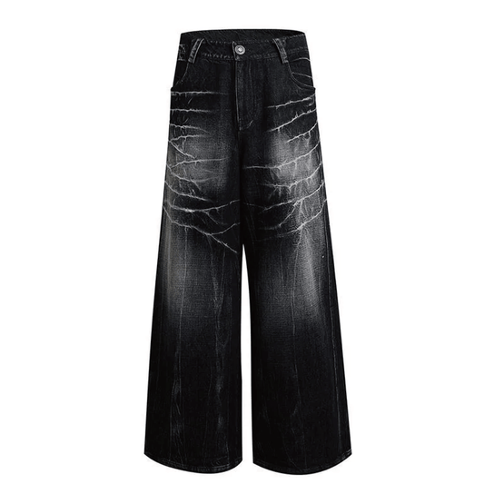Distressed Lightning Pattern Wide Leg Jeans - PWM