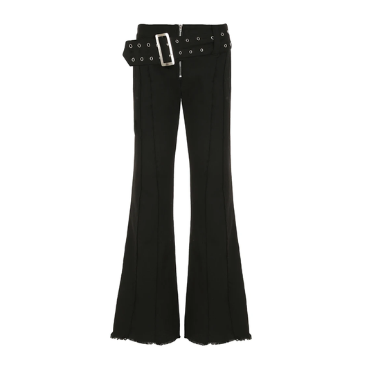 Wide Sashes Metal Buckle Flare Jeans