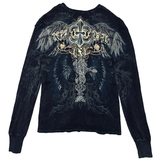 Cross Print Long Sleeve T shirt - PWM