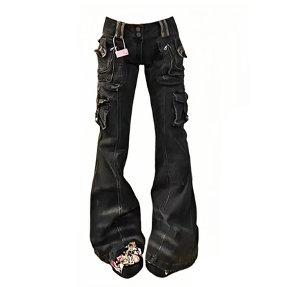 Bell Bottom Denim Cargo Pants