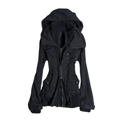 Gothic Rose Rib-Trim Hooded Zip Jacket