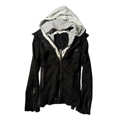 Faux Two-Piece Patchwork Hooded Zip Jacket