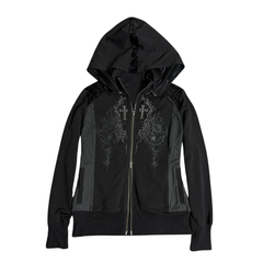 Gothic Cross Embroidered Zip Hoodie
