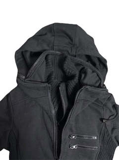 Gothic Rose Rib-Trim Hooded Zip Jacket