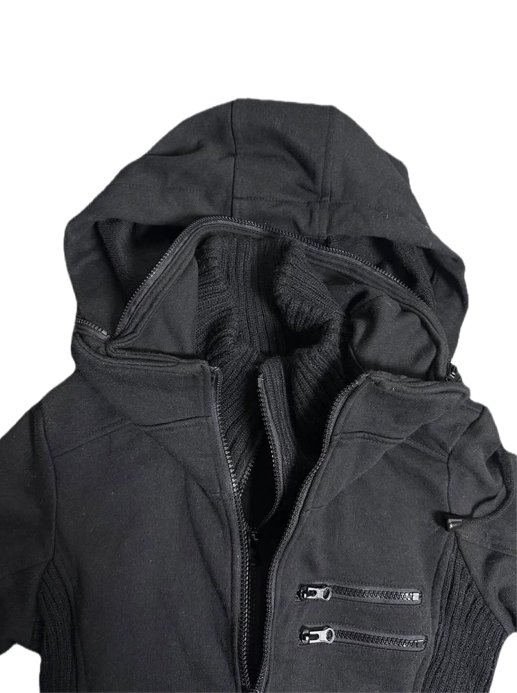 Gothic Rose Rib-Trim Hooded Zip Jacket