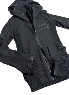 Gothic Rose Rib-Trim Hooded Zip Jacket