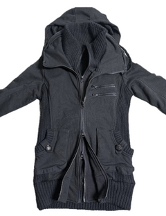 Gothic Rose Rib-Trim Hooded Zip Jacket