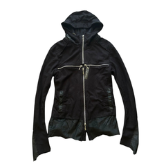 Cross-Zip Patchwork Hooded Jacket