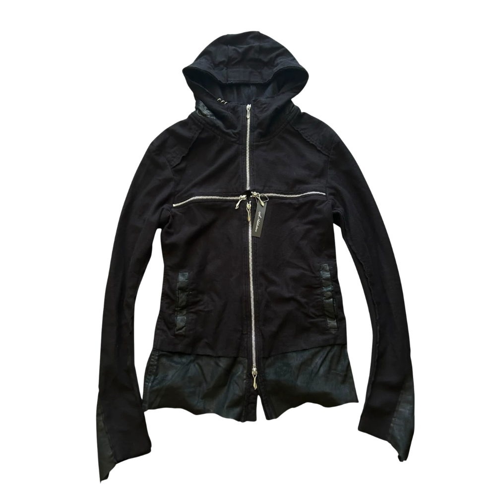 Cross-Zip Patchwork Hooded Jacket