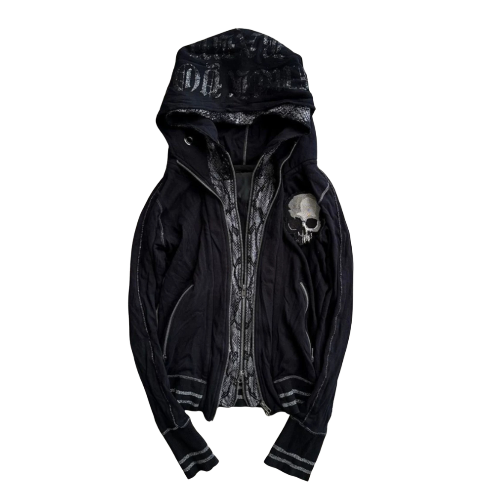 Skull Colorblock Hooded Zip Jacket