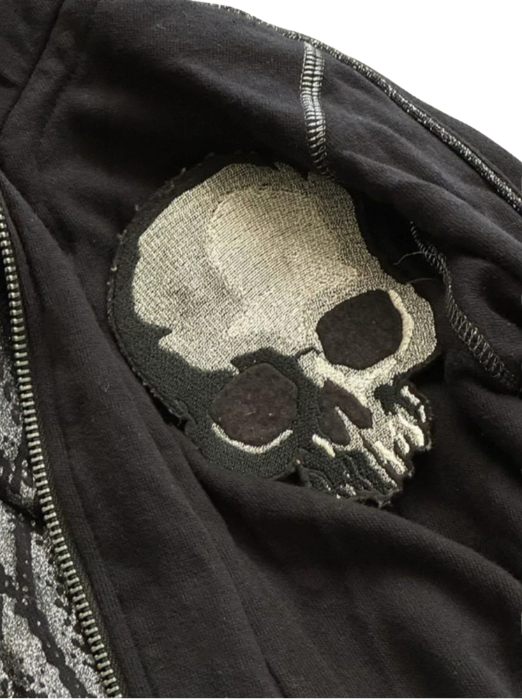 Skull Colorblock Hooded Zip Jacket